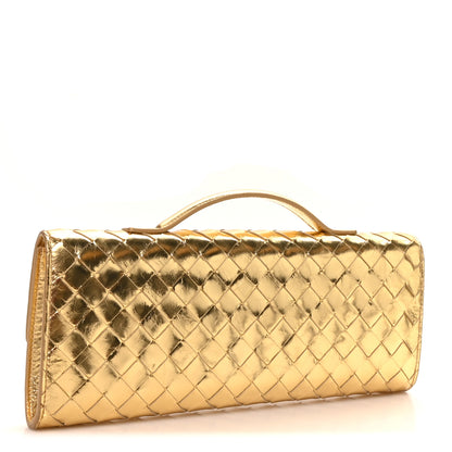 Bottega Veneta Metallic Lambskin Intrecciato Long Andiamo Top Handle Clutch Gold 3 of 7