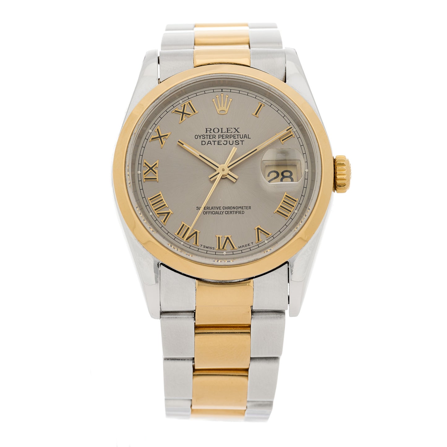 Stainless Steel 18K Yellow Gold 36mm Oyster Perpetual Datejust Watch Silver Roman