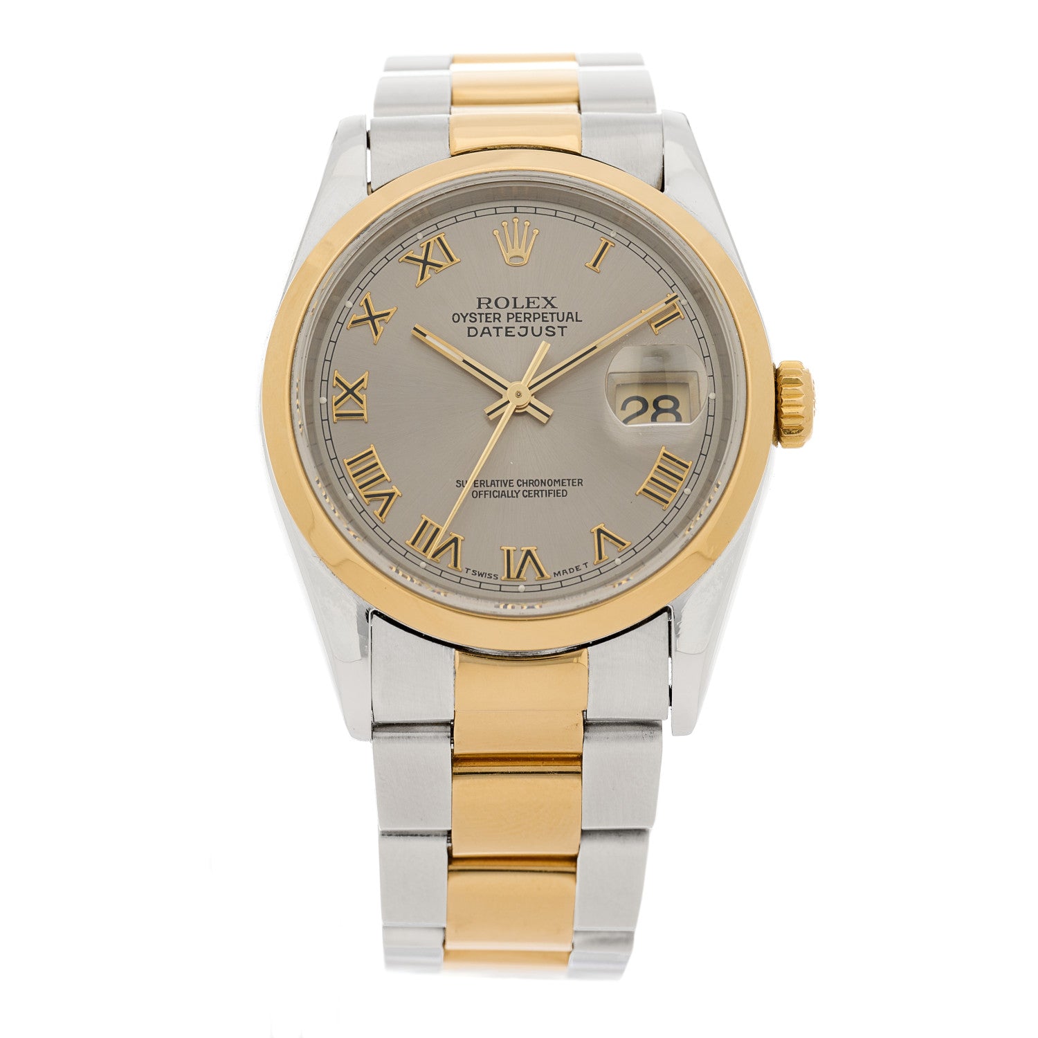 Rolex Stainless Steel 18K Yellow Gold 36mm Oyster Perpetual Datejust Watch Silver Roman 1 of 5