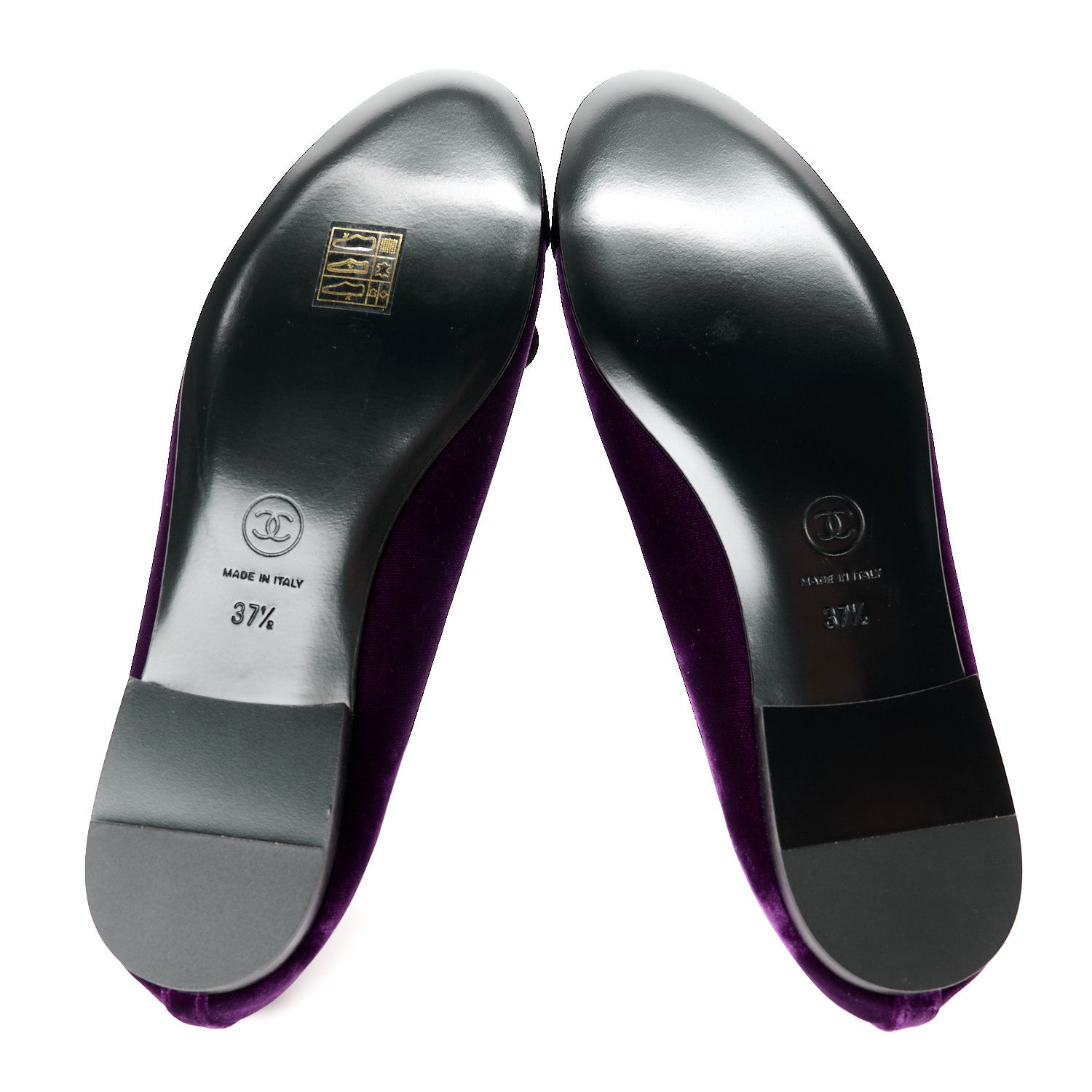 Chanel Velvet Cap Toe Ballerina Flats 37.5 Purple Black 5 of 8