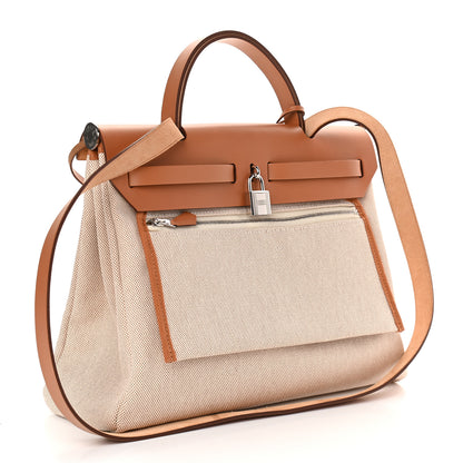 Hermes Vache Hunter Toile Pegase Pop Herbag Zip Retourne 31 PM Capucine Ecru 4 of 10