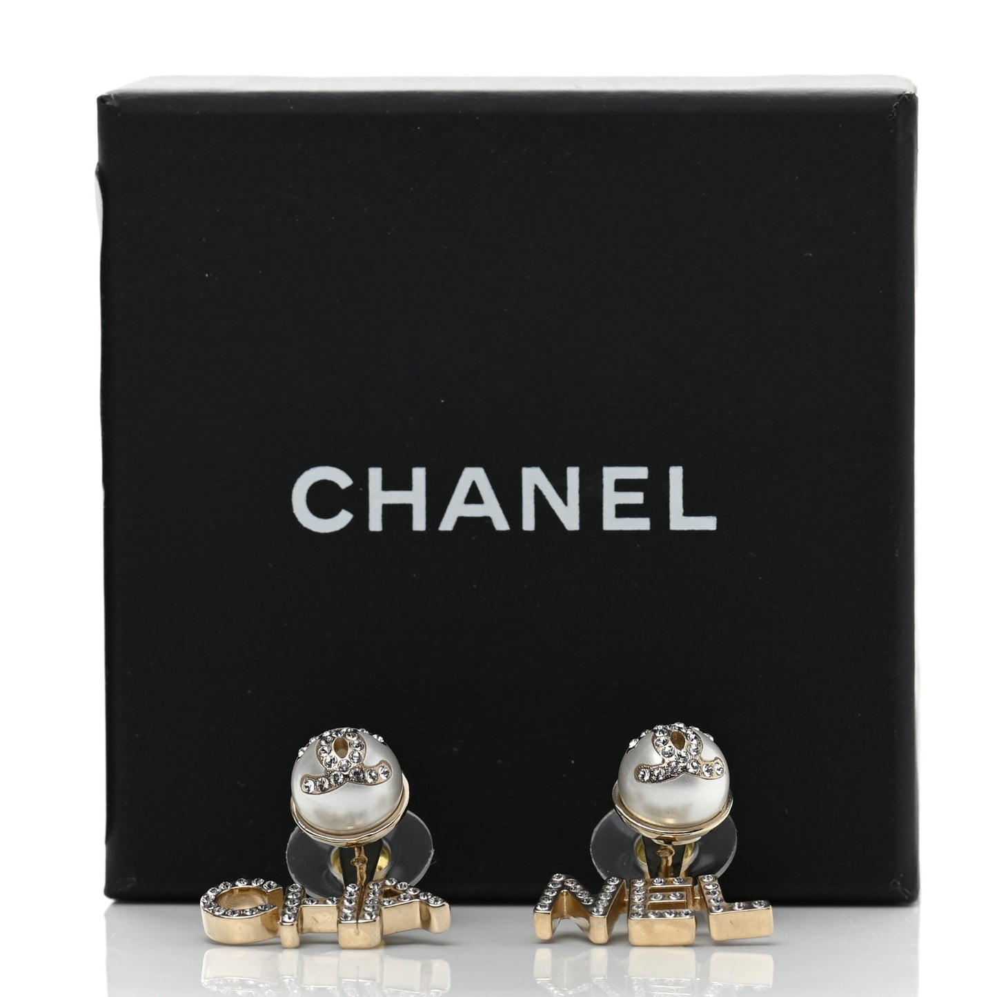 Pearl Crystal Logo Earrings Gold Pearly White