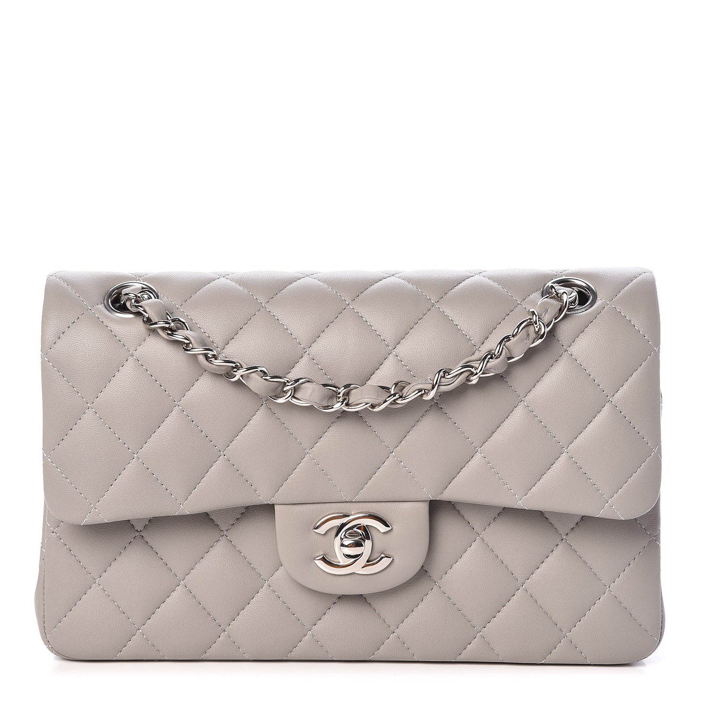 Lambskin Quilted Small Double Flap Grey