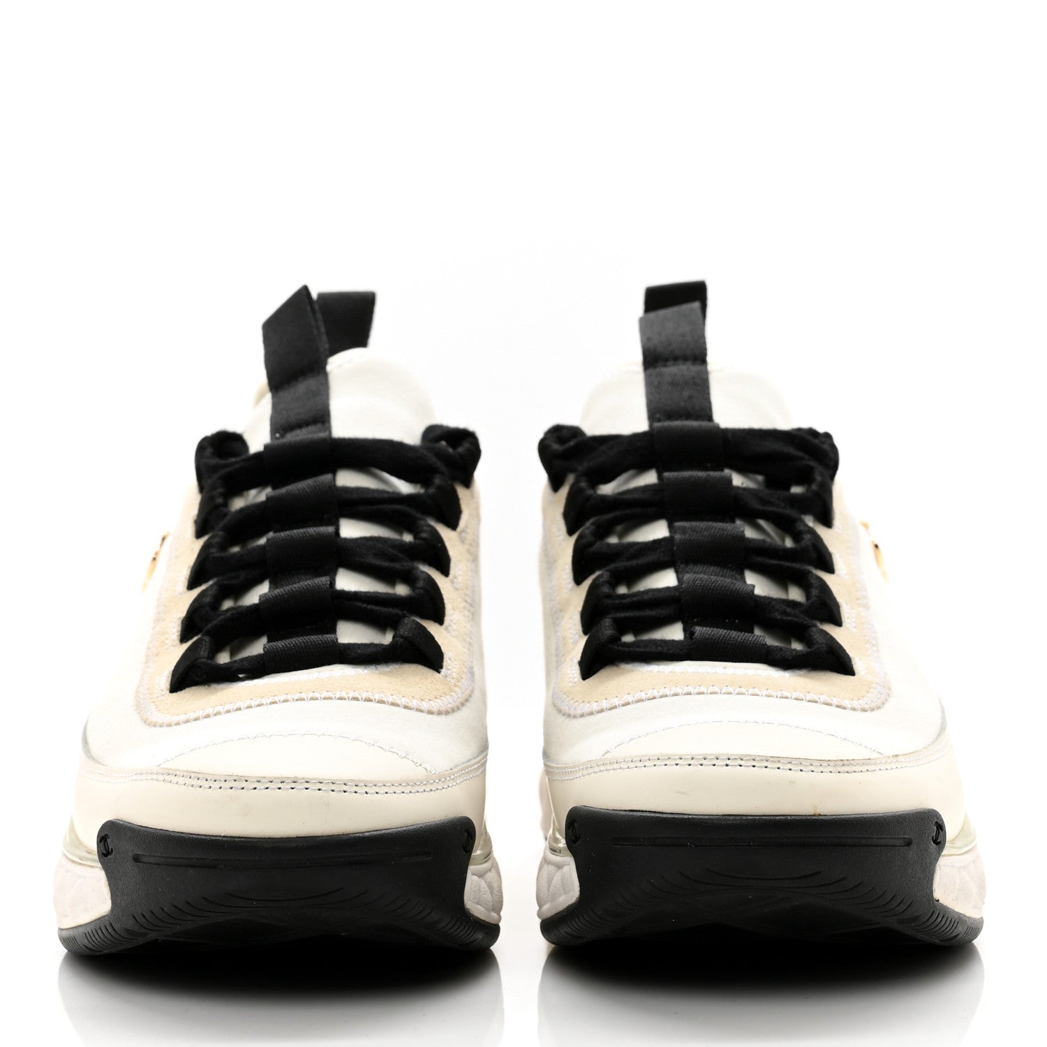 Chanel Fabric Suede Calfskin CC Sneakers 37 White Light Grey 2 of 9