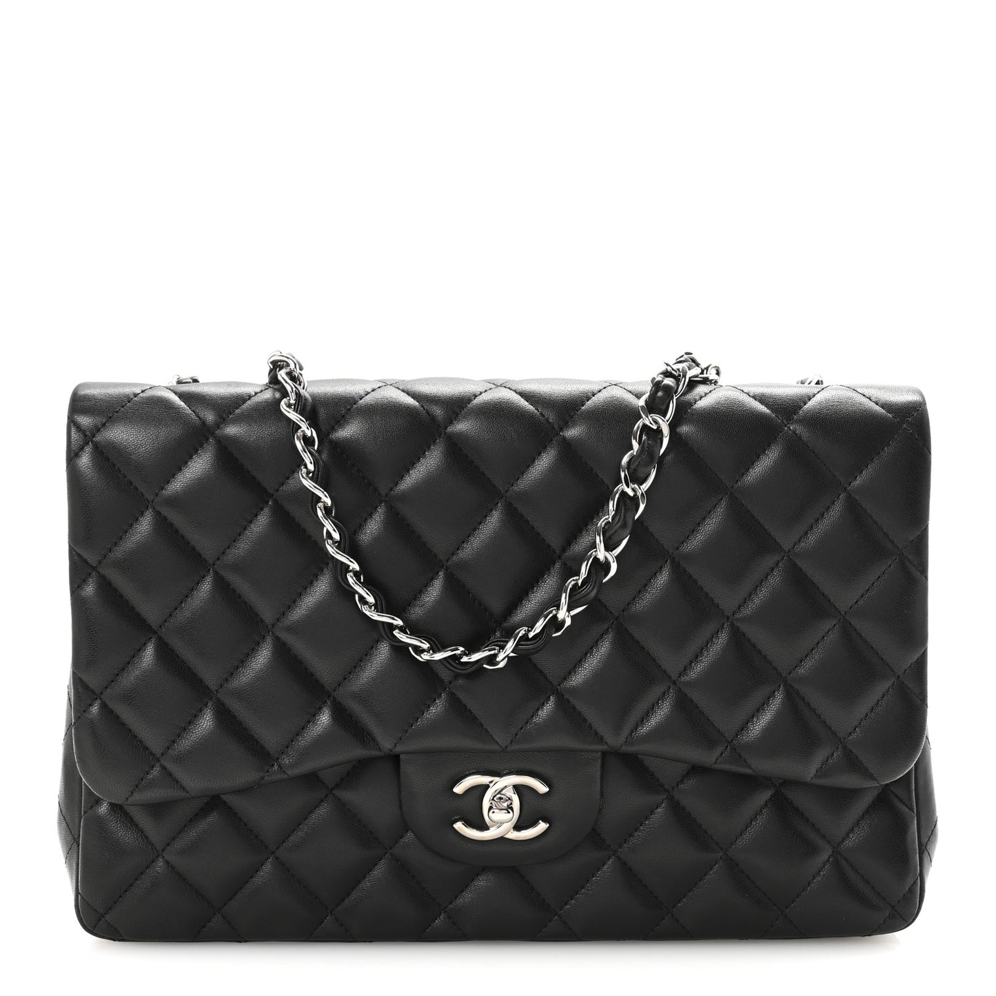 Lambskin Quilted Jumbo Single Flap Black