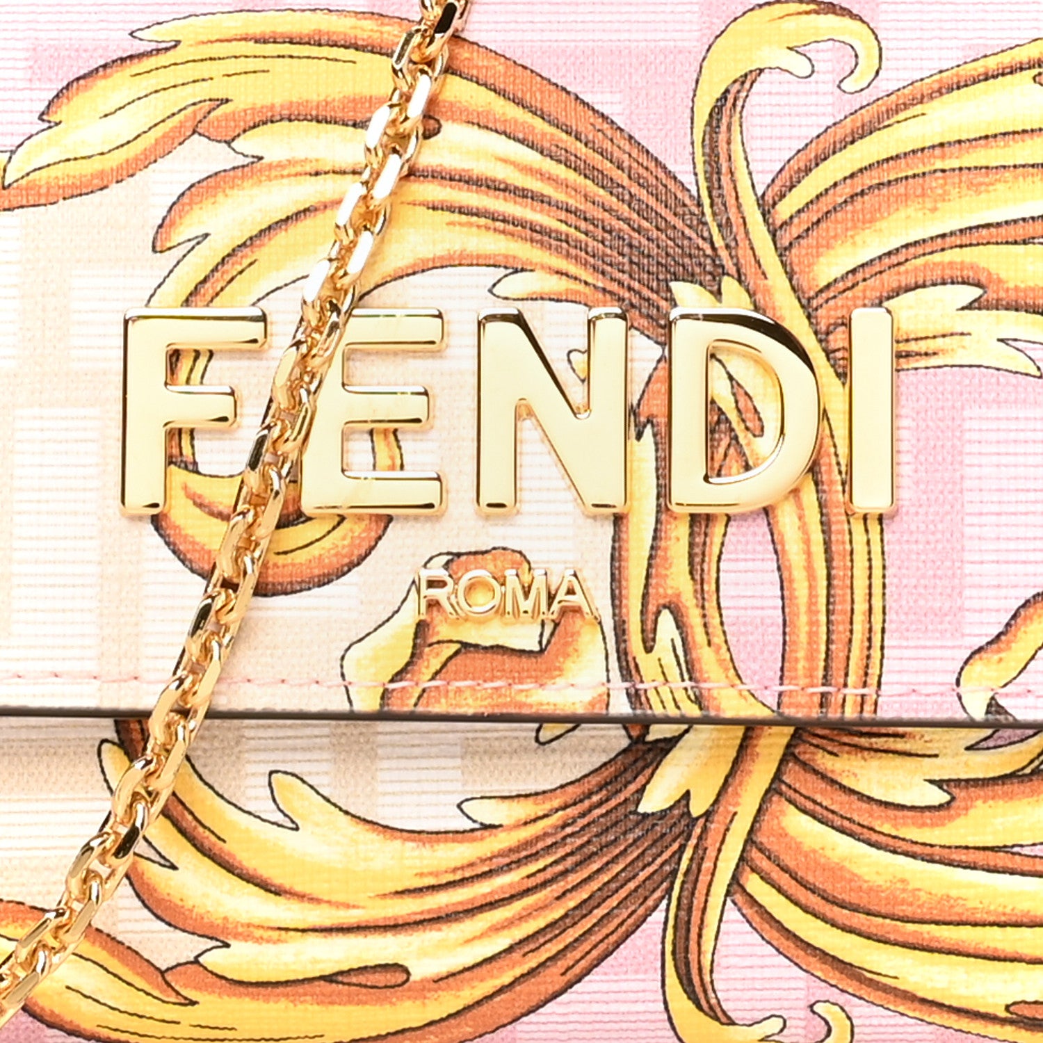 Fendi X VERSACE Glazed Fabric Fendace FF Baroque Continental Wallet On Chain Gold White Rosa 11 of 13