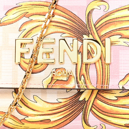 Fendi X VERSACE Glazed Fabric Fendace FF Baroque Continental Wallet On Chain Gold White Rosa 11 of 13