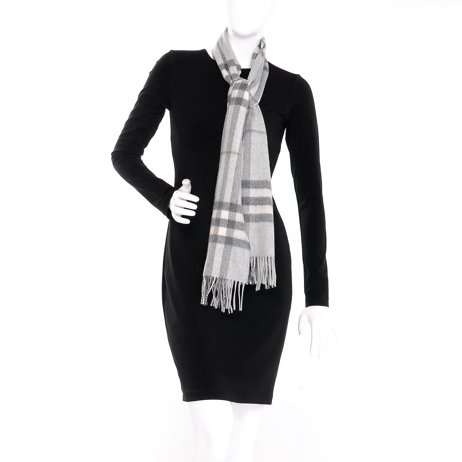 Burberry Cashmere Giant Check Fringe Scarf Pale Grey 2 of 4