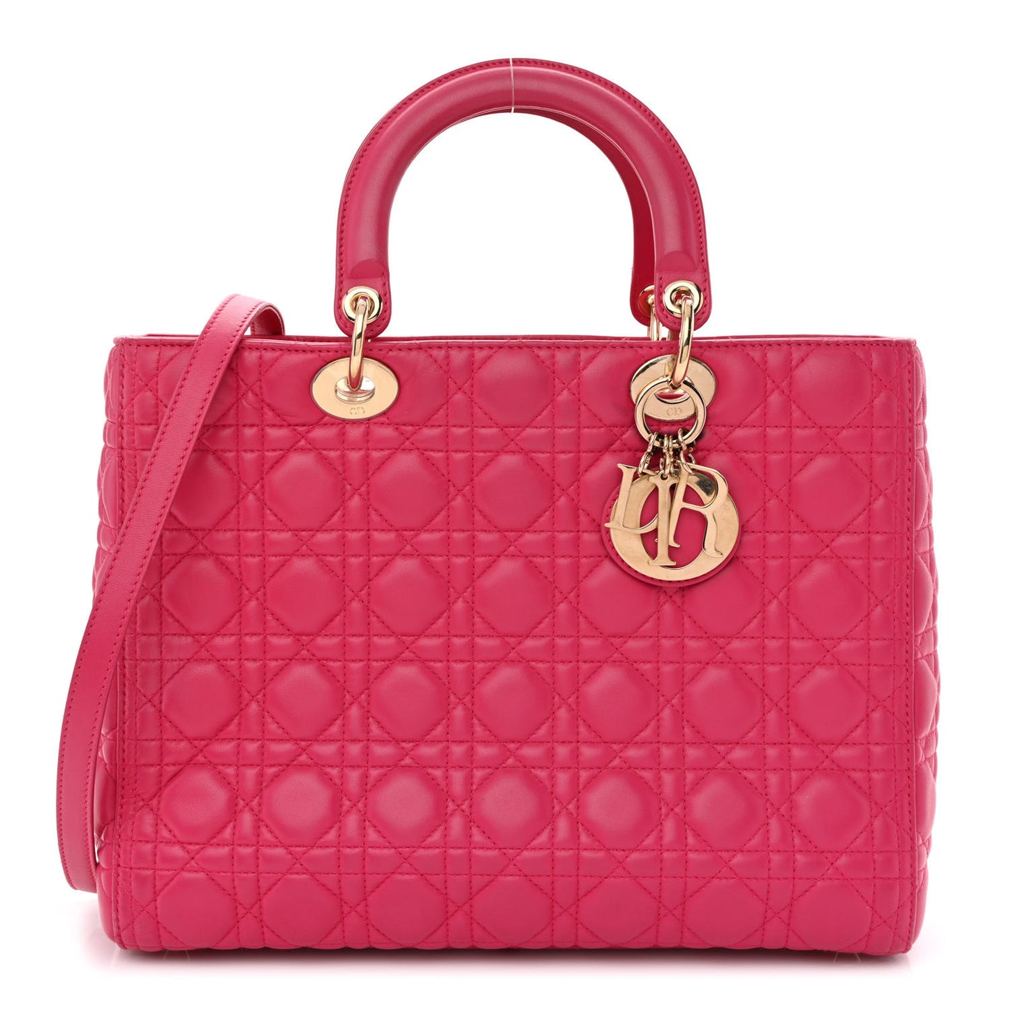 Lambskin Cannage Large Lady Dior Fuchsia
