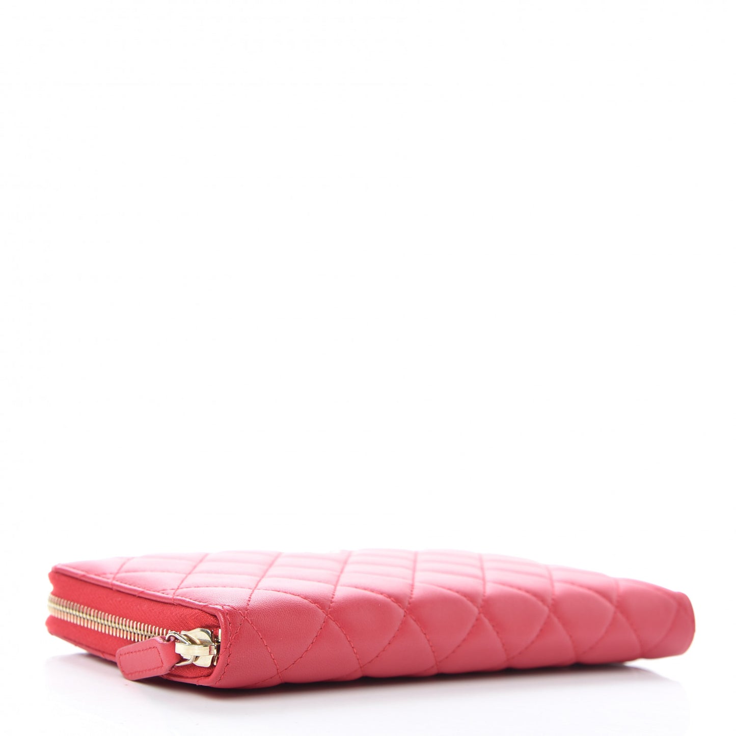 Lambskin Quilted Large Zip Around Organizer Wallet Red