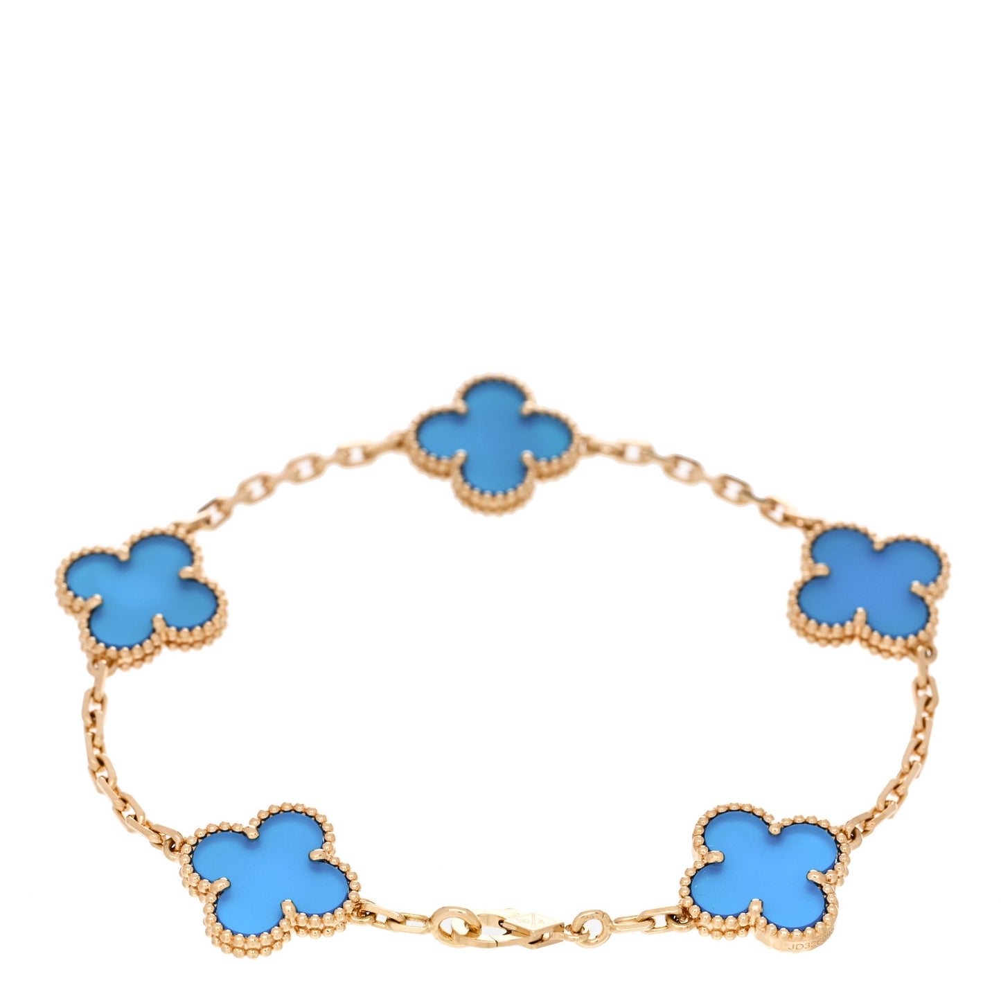 18K Yellow Gold Blue Agate 5 Motifs Vintage Alhambra Bracelet