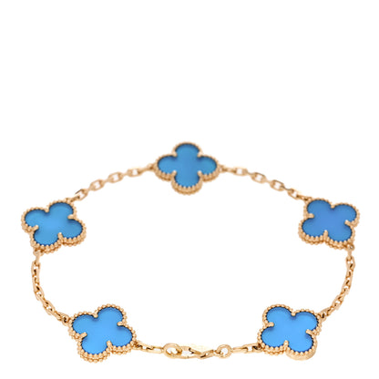 Van Cleef & Arpels 18K Yellow Gold Blue Agate 5 Motifs Vintage Alhambra Bracelet 2 of 5