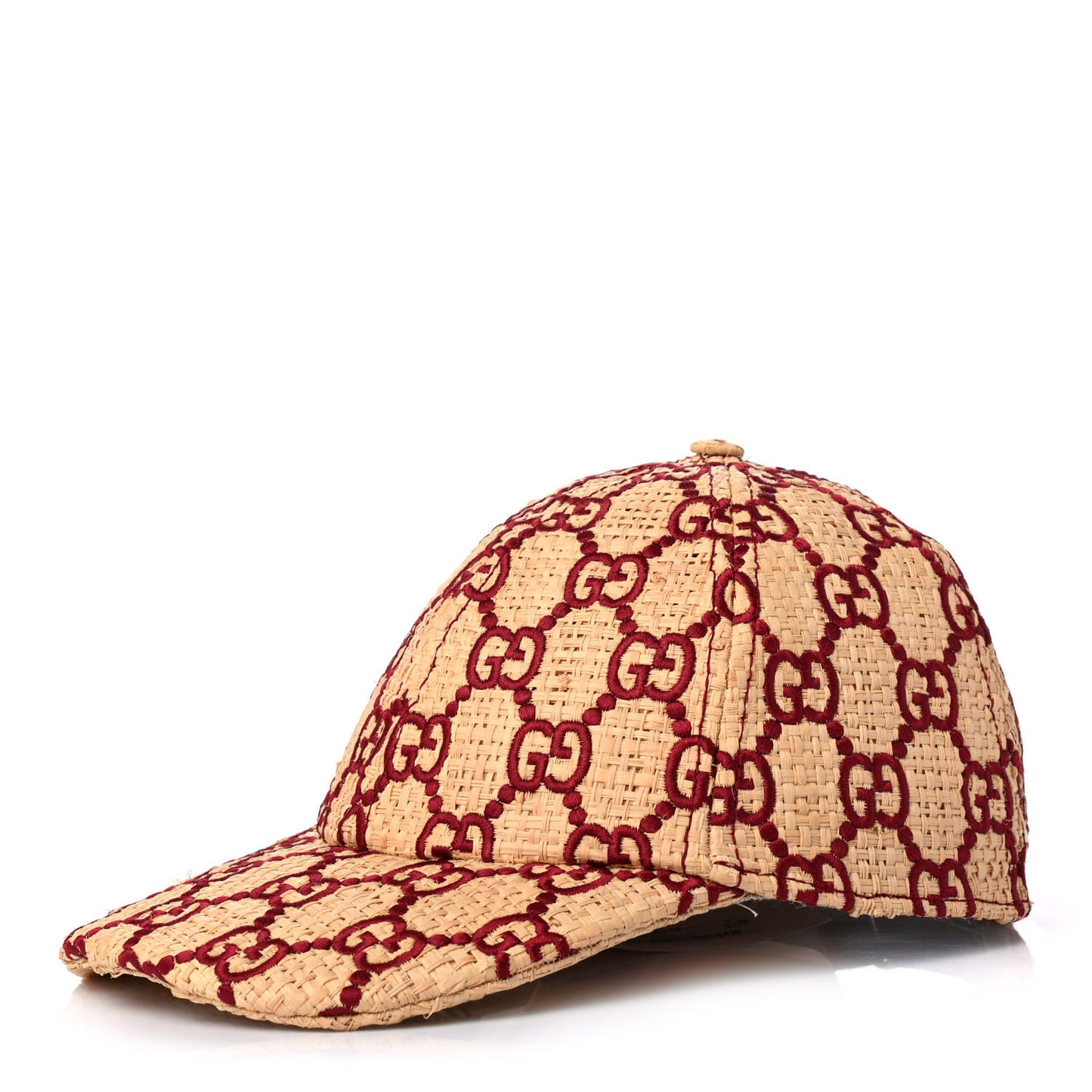 Raffia GG Monogram Elaphe Embroidered Aisha Baseball Hat M Ivory Bordeaux