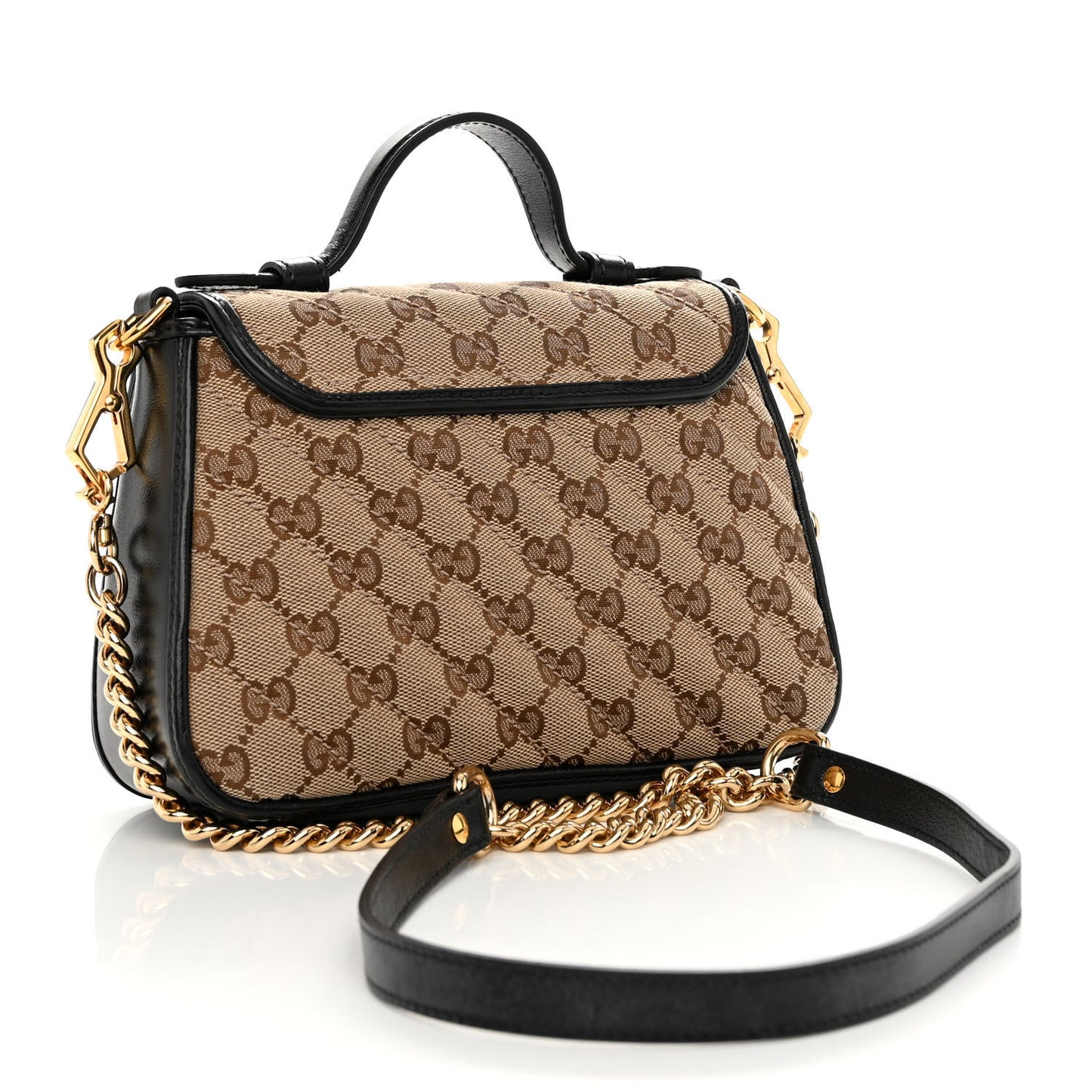 Monogram Azalea Calfskin Matelasse Diagonal Mini GG Marmont Top Handle Shoulder Bag Beige Ebony Black