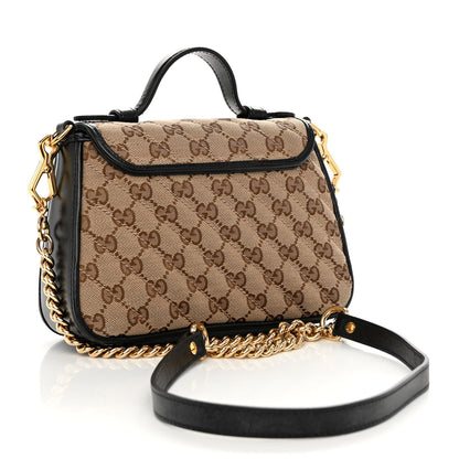 Gucci Monogram Azalea Calfskin Matelasse Diagonal Mini GG Marmont Top Handle Shoulder Bag Beige Ebony Black 3 of 10