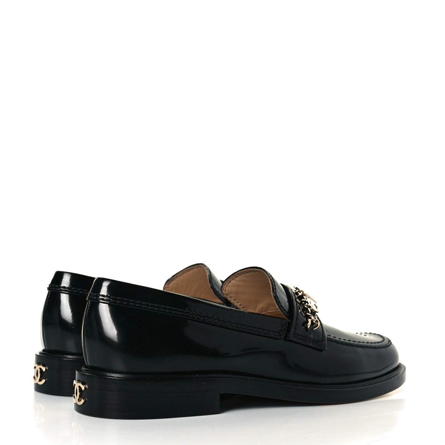 Shiny Calfskin Logo Loafers 39 Black