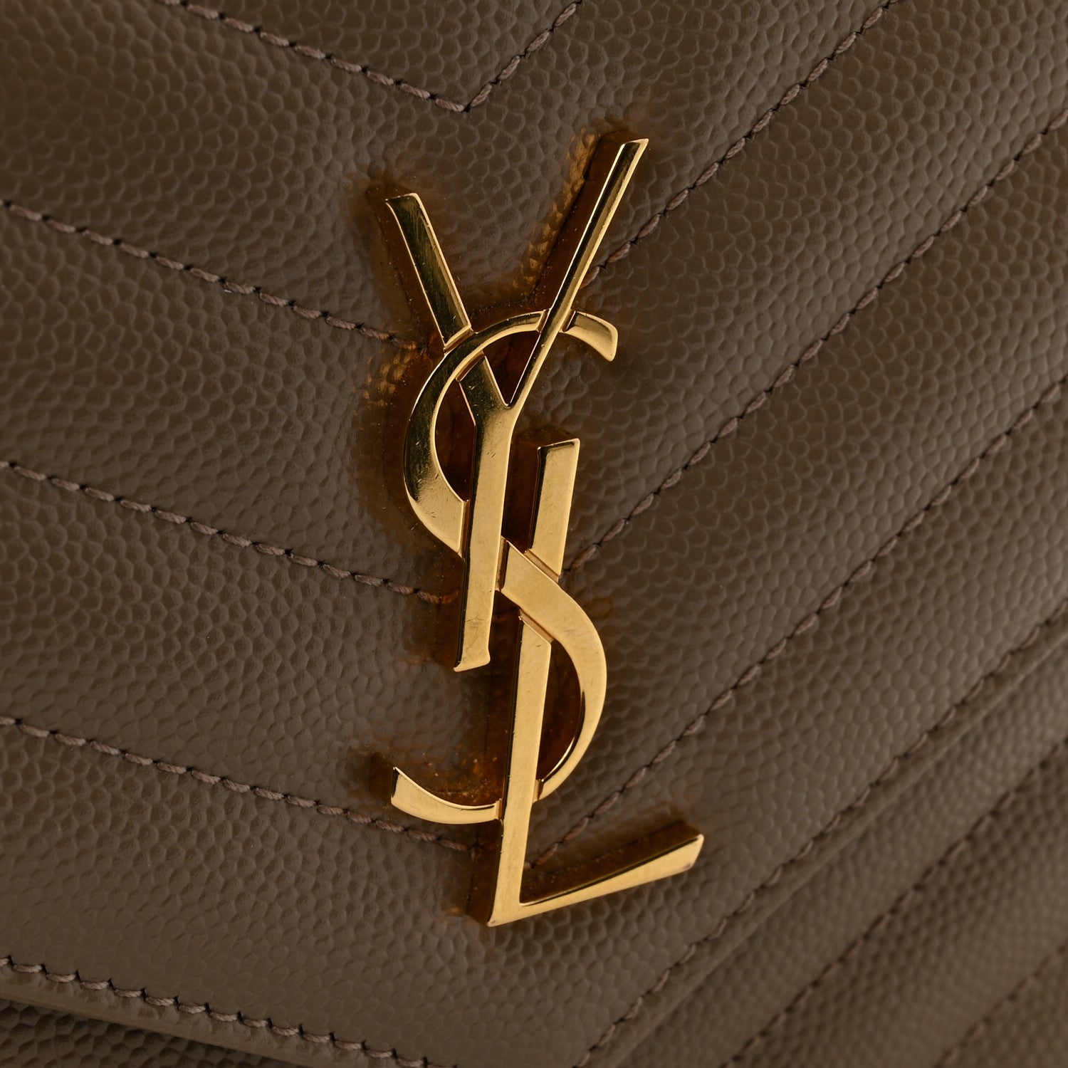 Saint Laurent Grain De Poudre Matelasse Chevron Monogram Envelope Chain Wallet Dark Beige 15 of 17
