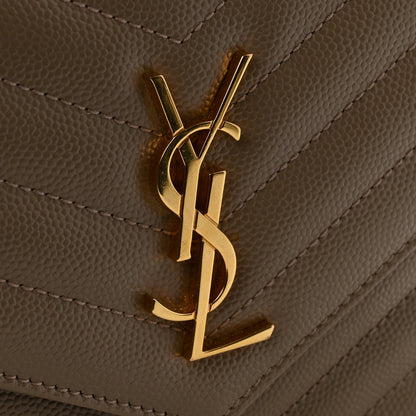 Saint Laurent Grain De Poudre Matelasse Chevron Monogram Envelope Chain Wallet Dark Beige 15 of 17