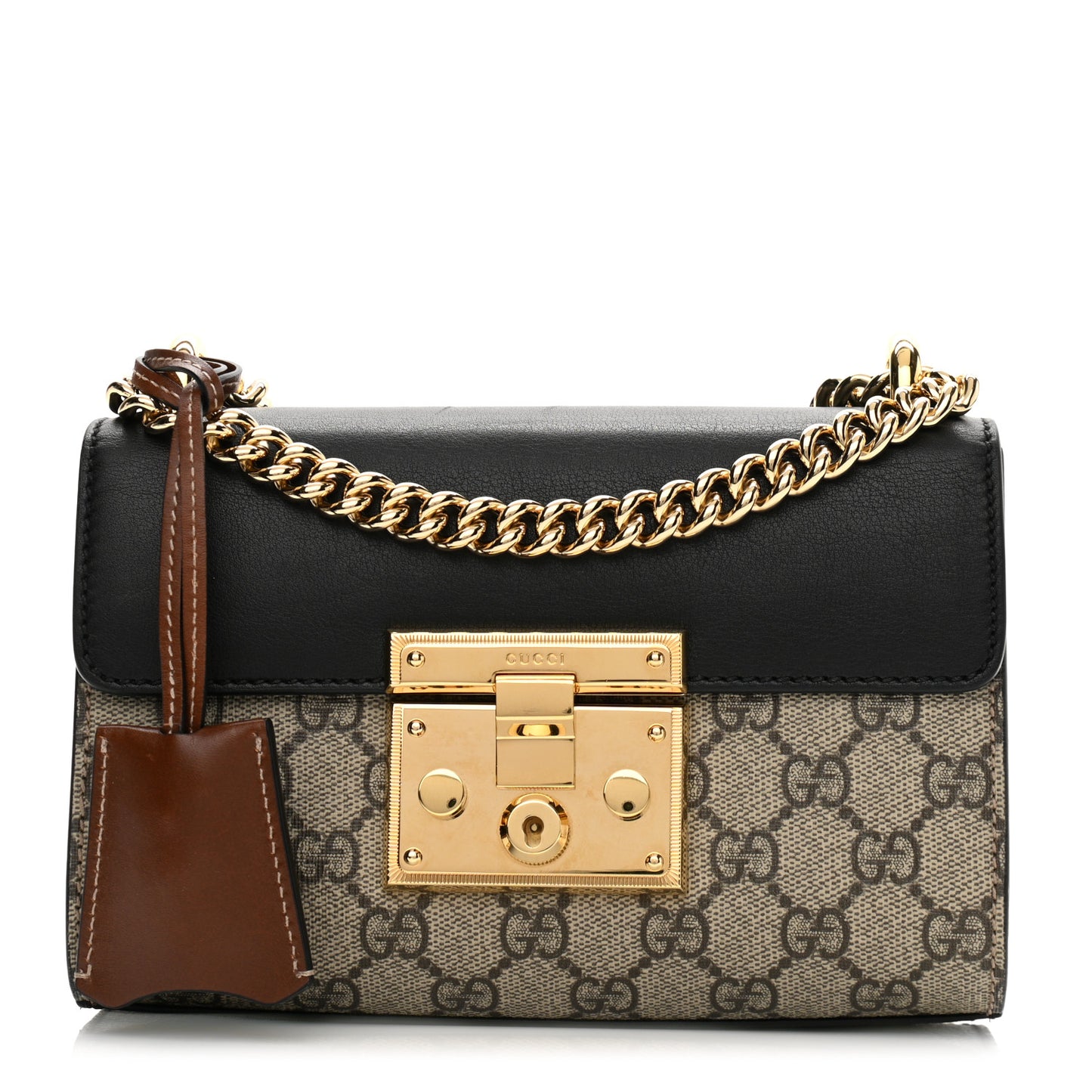 GG Supreme Monogram Calfskin Small Padlock Shoulder Bag Beige Black Cuir