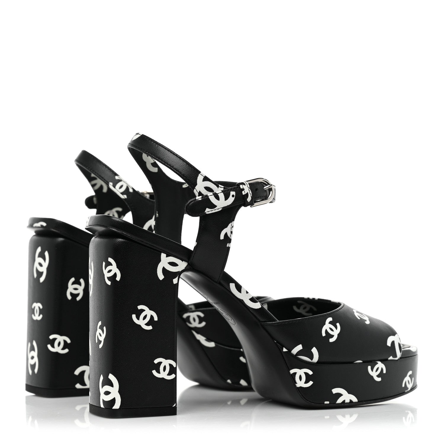 Chanel Printed Lambskin CC Platform Sandals 39 Black White 5 of 13