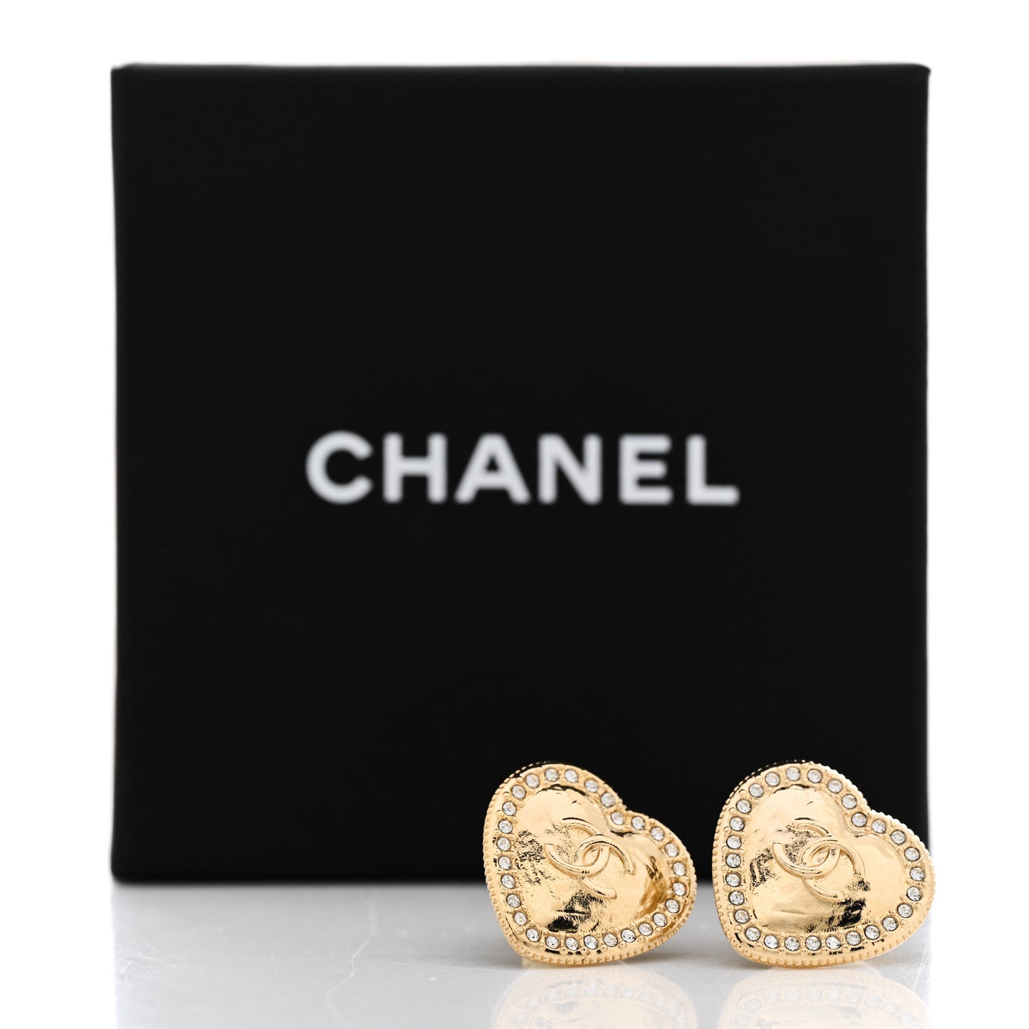 Metal Crystal CC Heart Earrings Gold