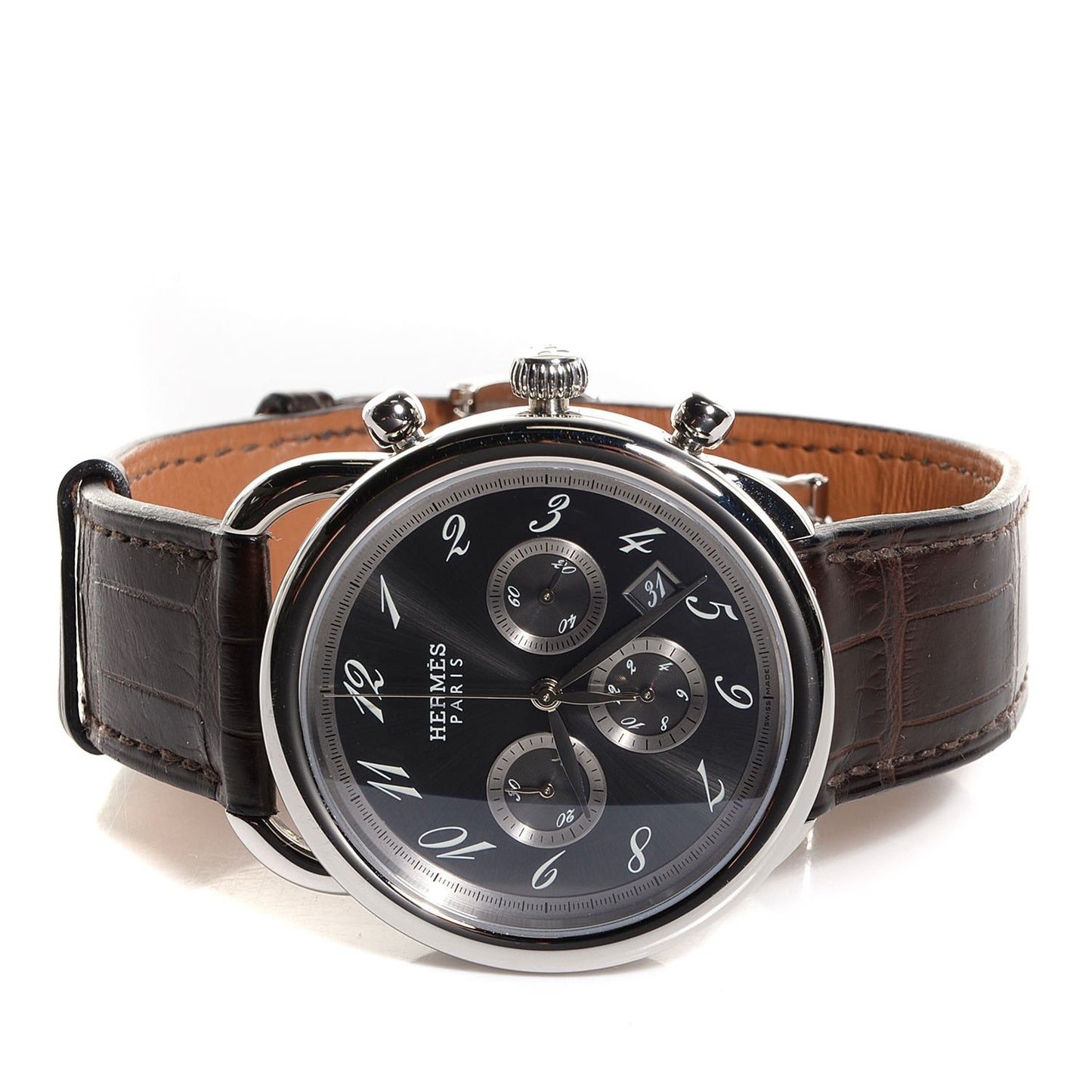 Stainless Steel Alligator 43mm Arceau Chronograph Automatic Watch Havane