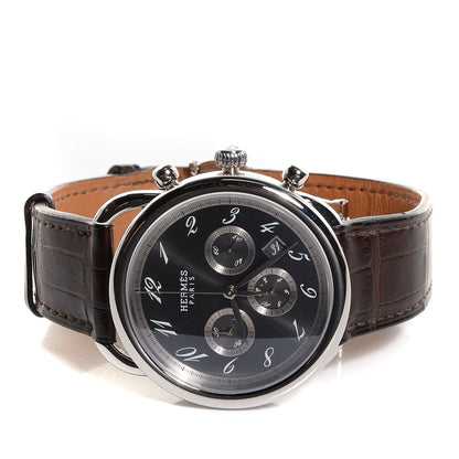 Hermes Stainless Steel Alligator 43mm Arceau Chronograph Automatic Watch Havane 7 of 9