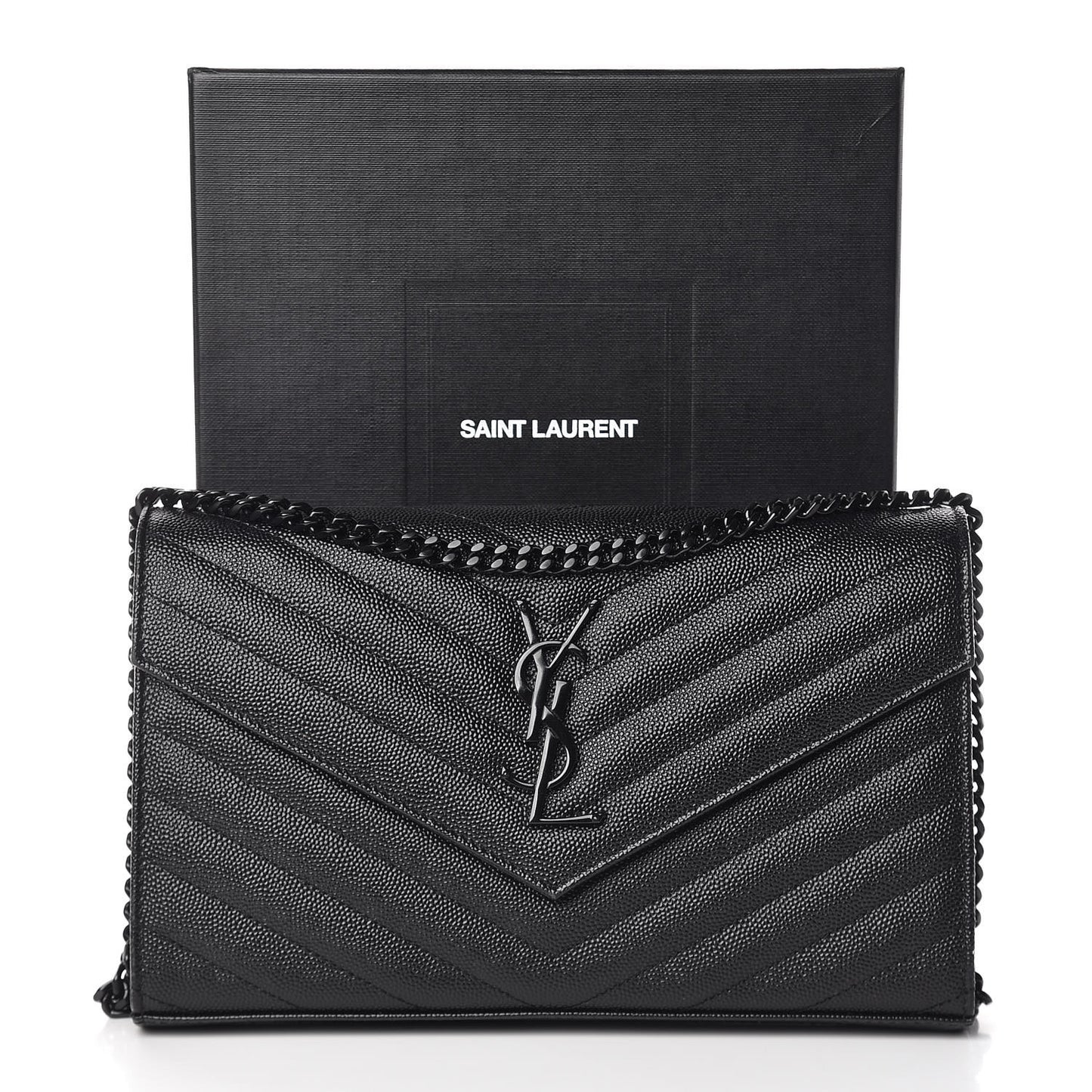Grain De Poudre Matelasse Chevron Monogram Chain Wallet Black