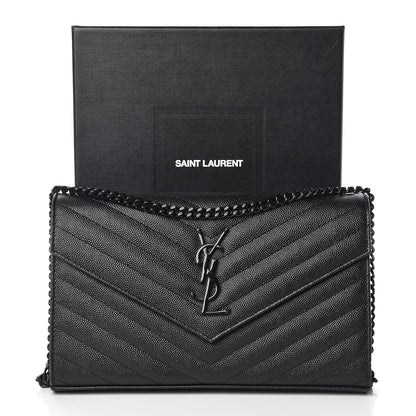 Saint Laurent Grain De Poudre Matelasse Chevron Monogram Chain Wallet Black 14 of 14