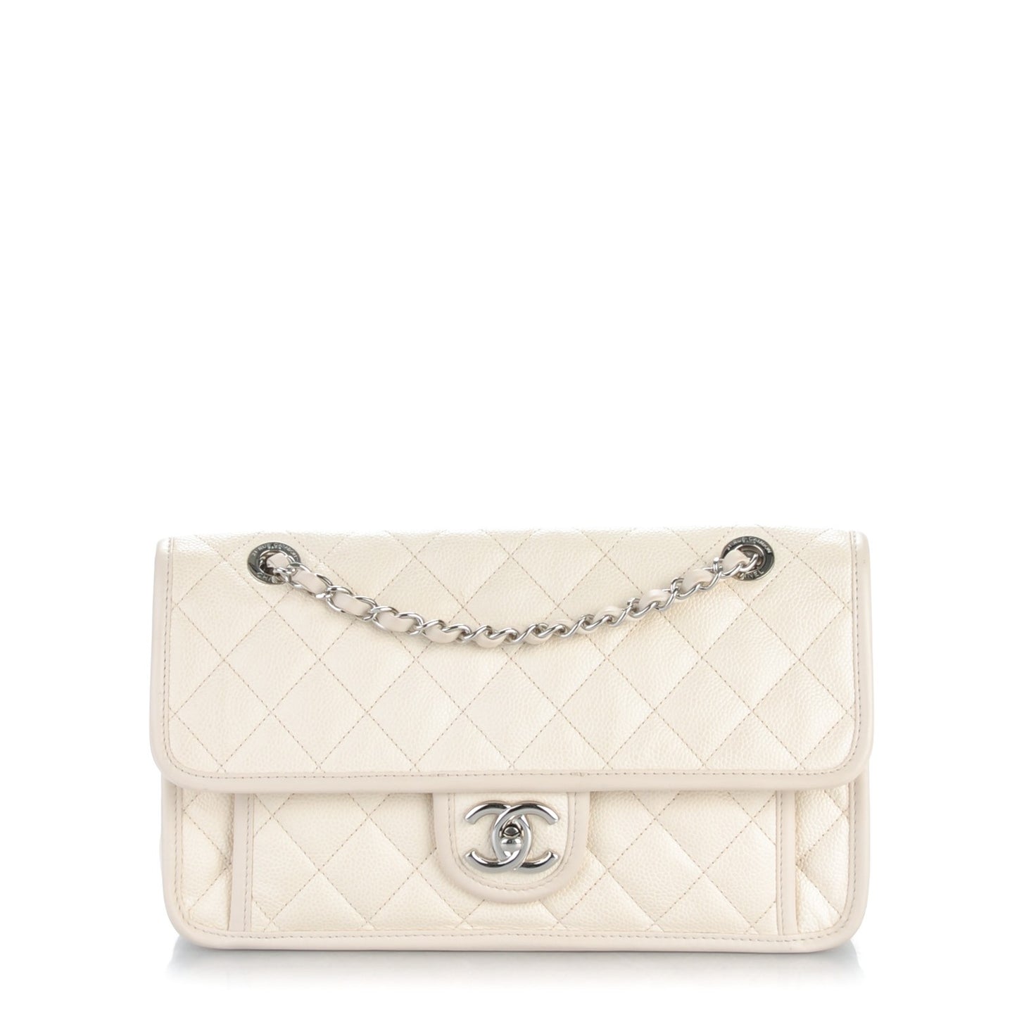 Caviar Quilted Medium French Riviera Flap White