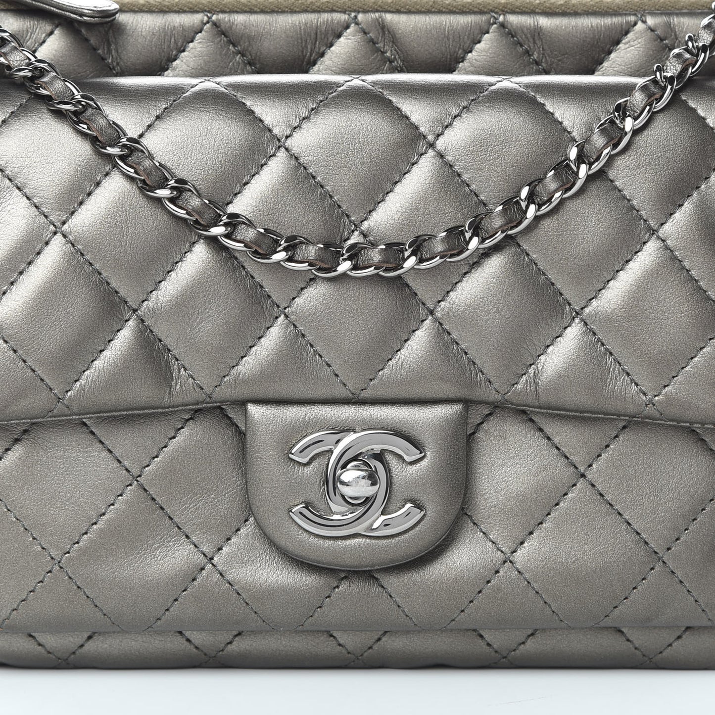 Metallic Lambskin Quilted Daily Zip Crossbody Bag Bronze