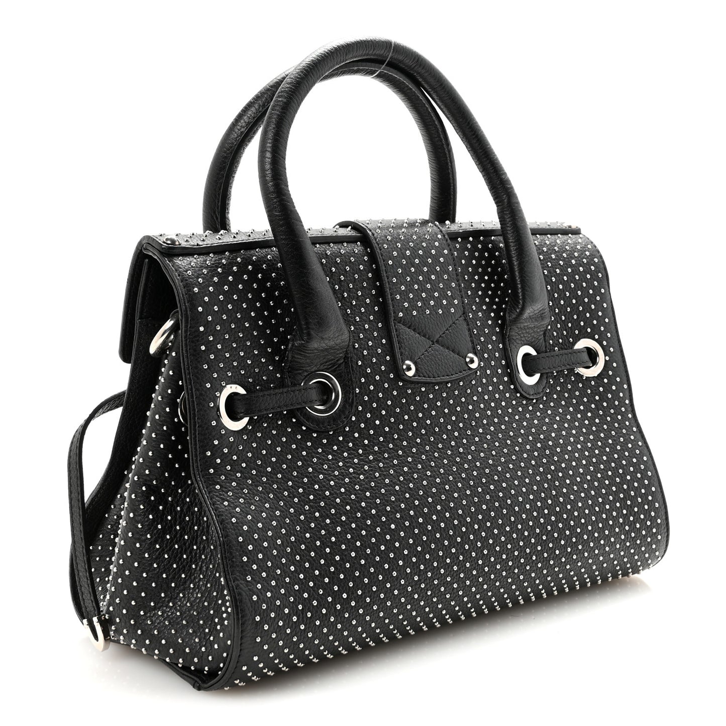 Studded Calfskin Rosalie Satchel Black
