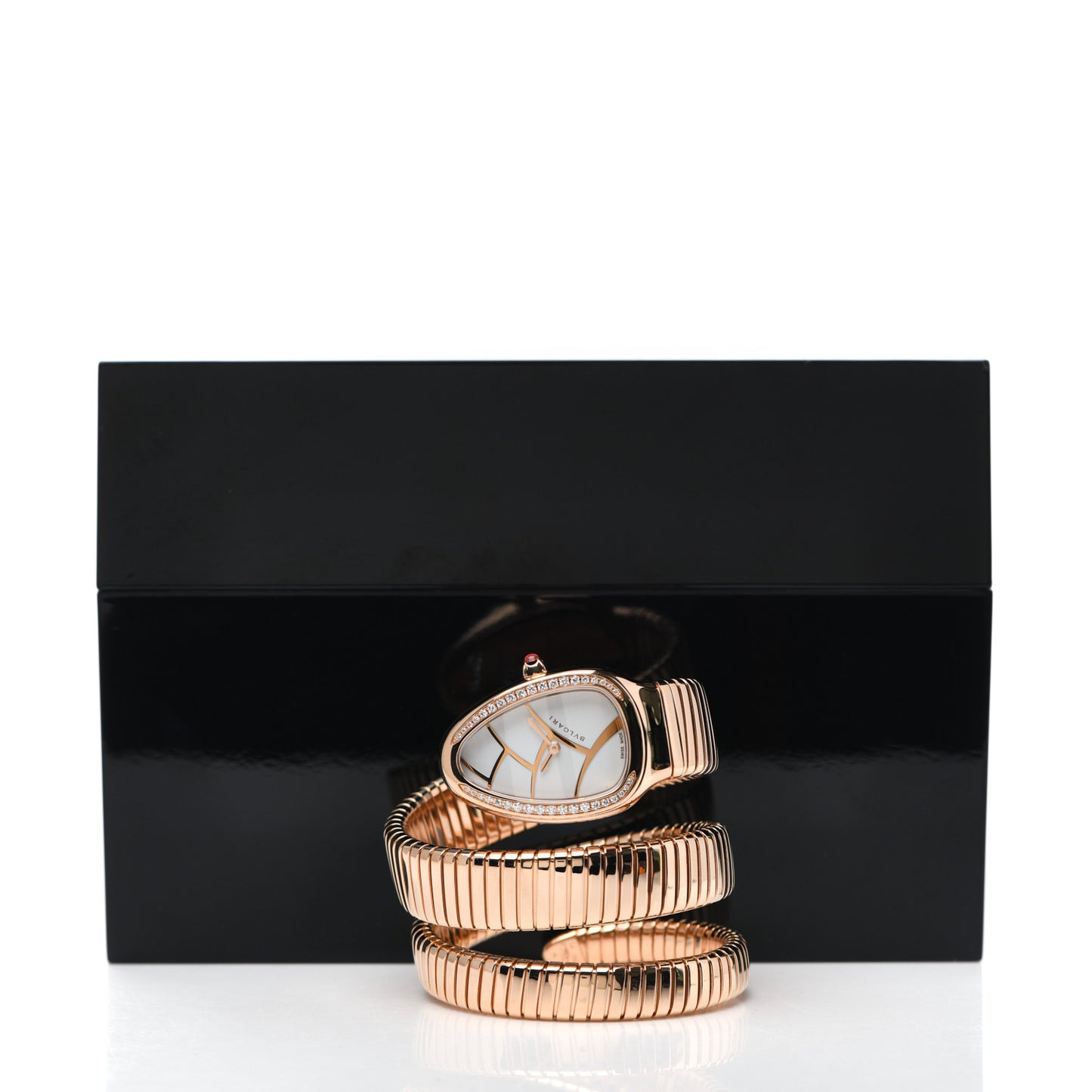 18K Rose Gold Diamond Bezel 35mm Serpenti Double Spiral Quartz Watch