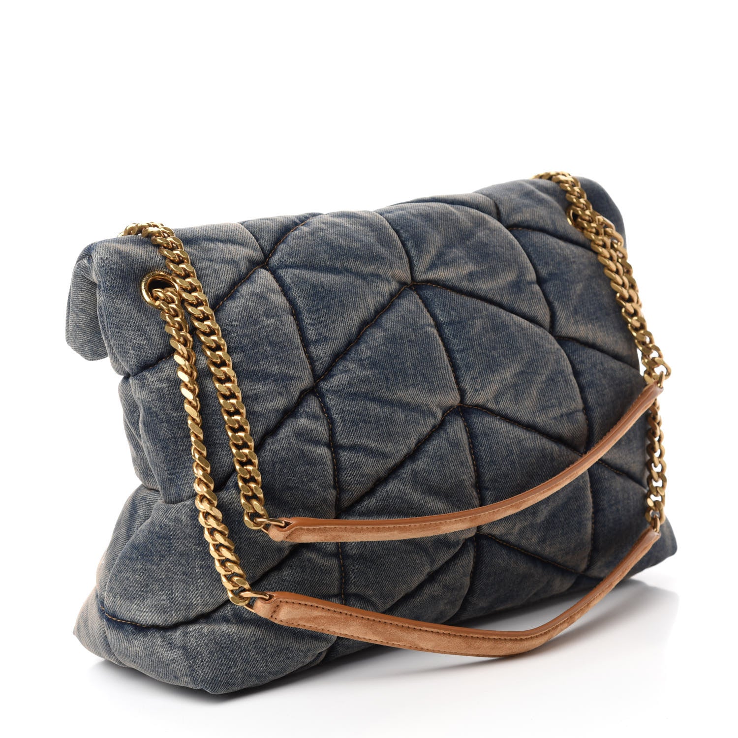 Saint Laurent Denim Quilted Medium Loulou Puffer Monogram Chain Satchel Blue Cinnamon 3 of 10