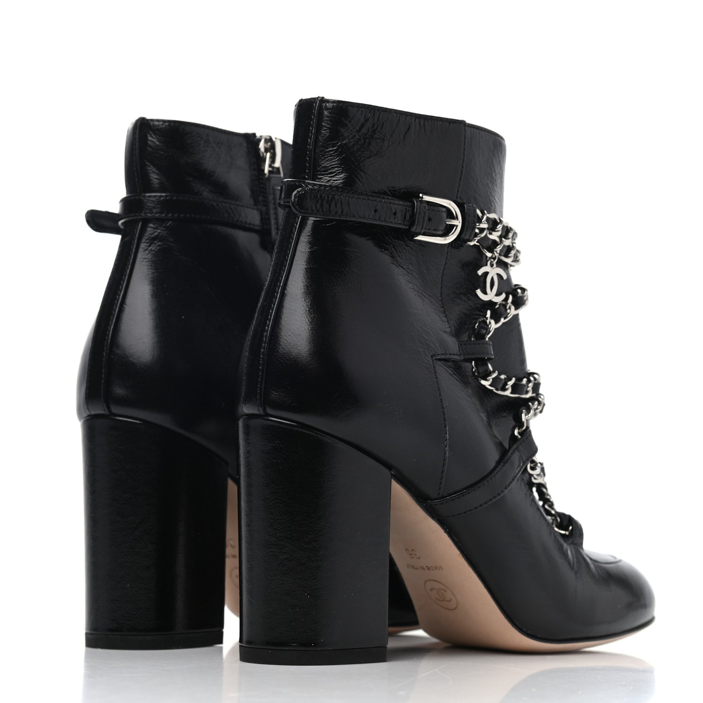 Calfskin Chain CC Short Boots 36 Black