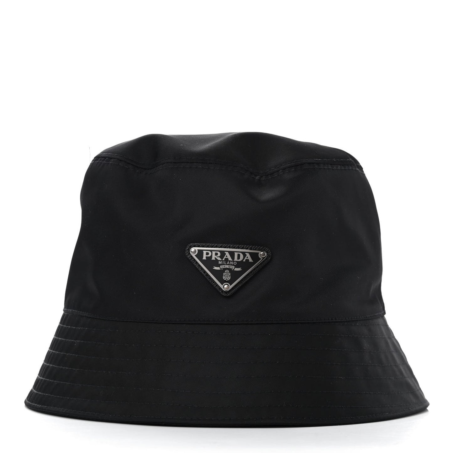 Re-Nylon Saffiano Metal Triangle Logo Mens Bucket Hat L Black