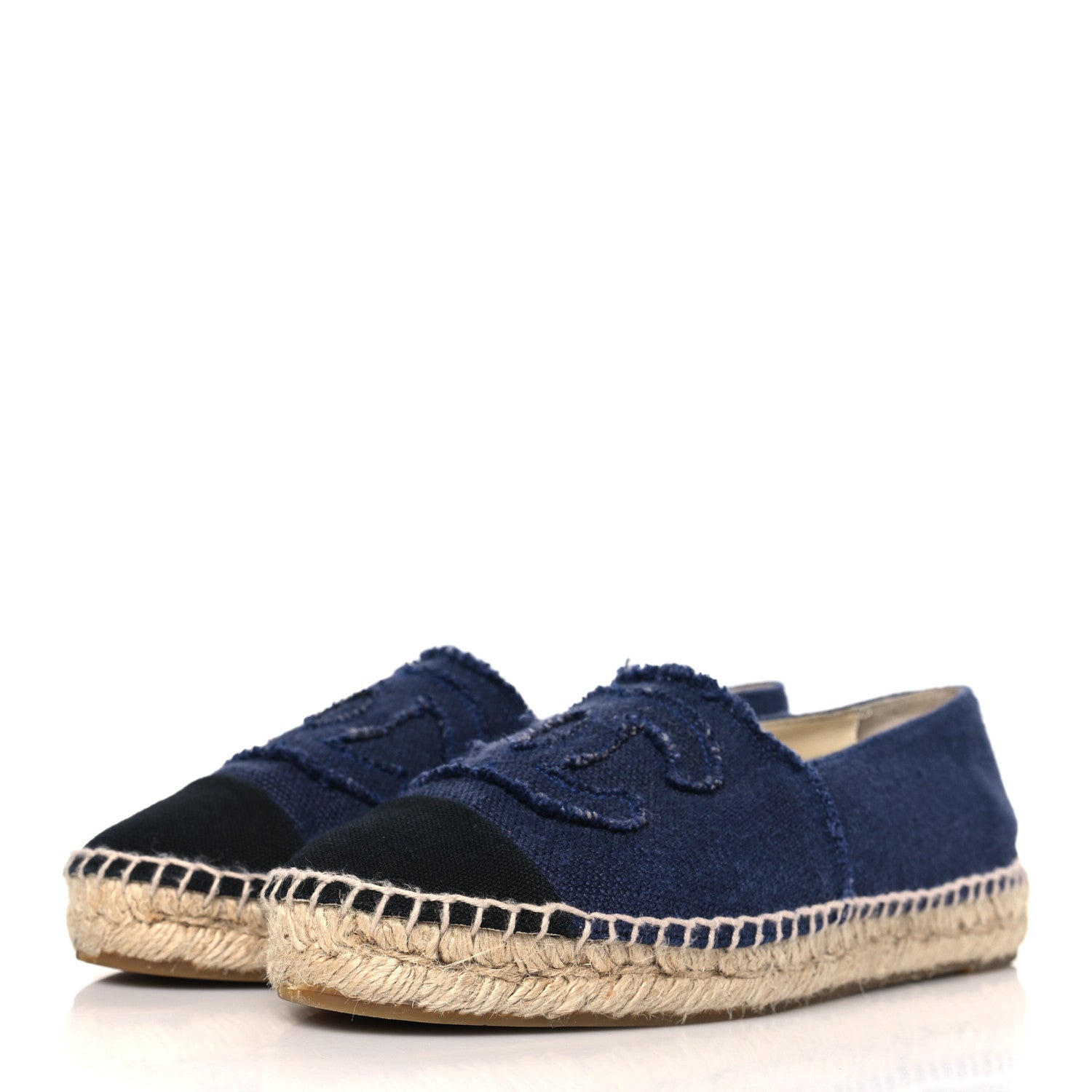 Chanel Denim Toile CC Espadrilles 37 Navy Black 3 of 9