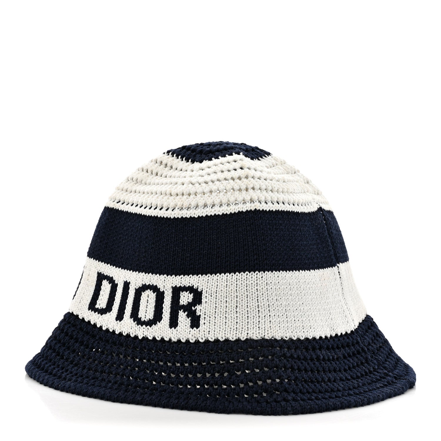 Christian Dior Cotton Blend Knitted D-Tulipe Cloche Hat M Blue White 6 of 9