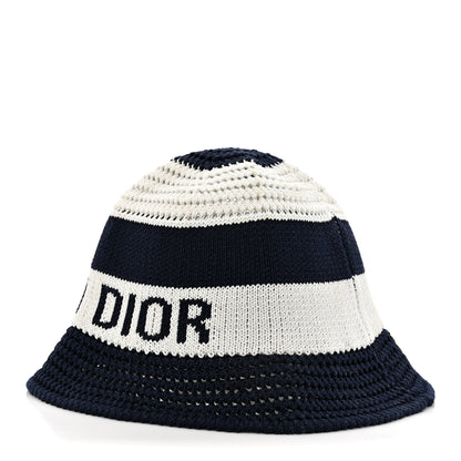 Christian Dior Cotton Blend Knitted D-Tulipe Cloche Hat M Blue White 6 of 9