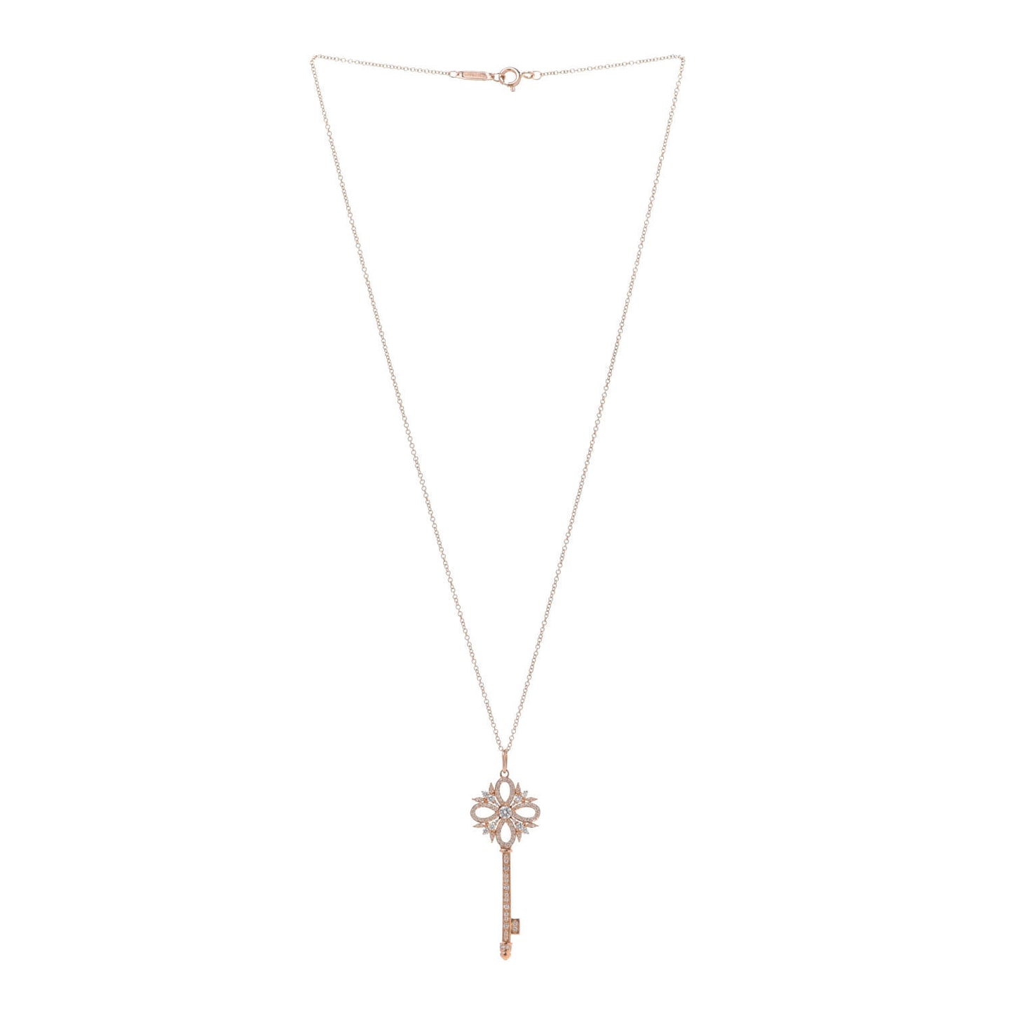18K Rose Gold Diamond Large Victoria Key Pendant Necklace