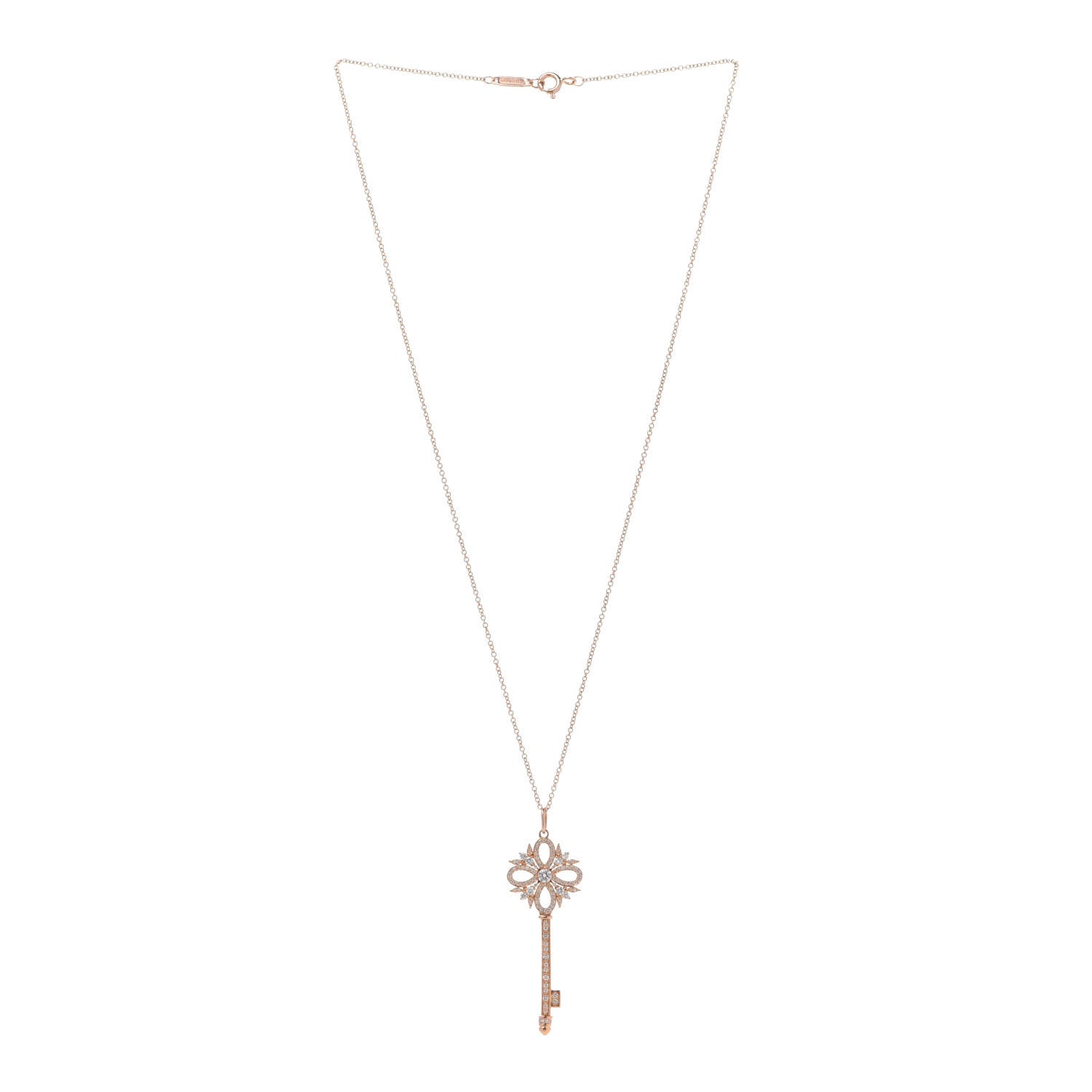 Tiffany 18K Rose Gold Diamond Large Victoria Key Pendant Necklace 3 of 7