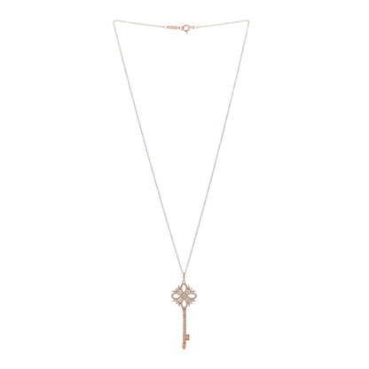 Tiffany 18K Rose Gold Diamond Large Victoria Key Pendant Necklace 3 of 7