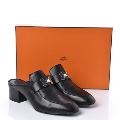 Hermes Goatskin Paradis Mules 37.5 Black 10 of 10