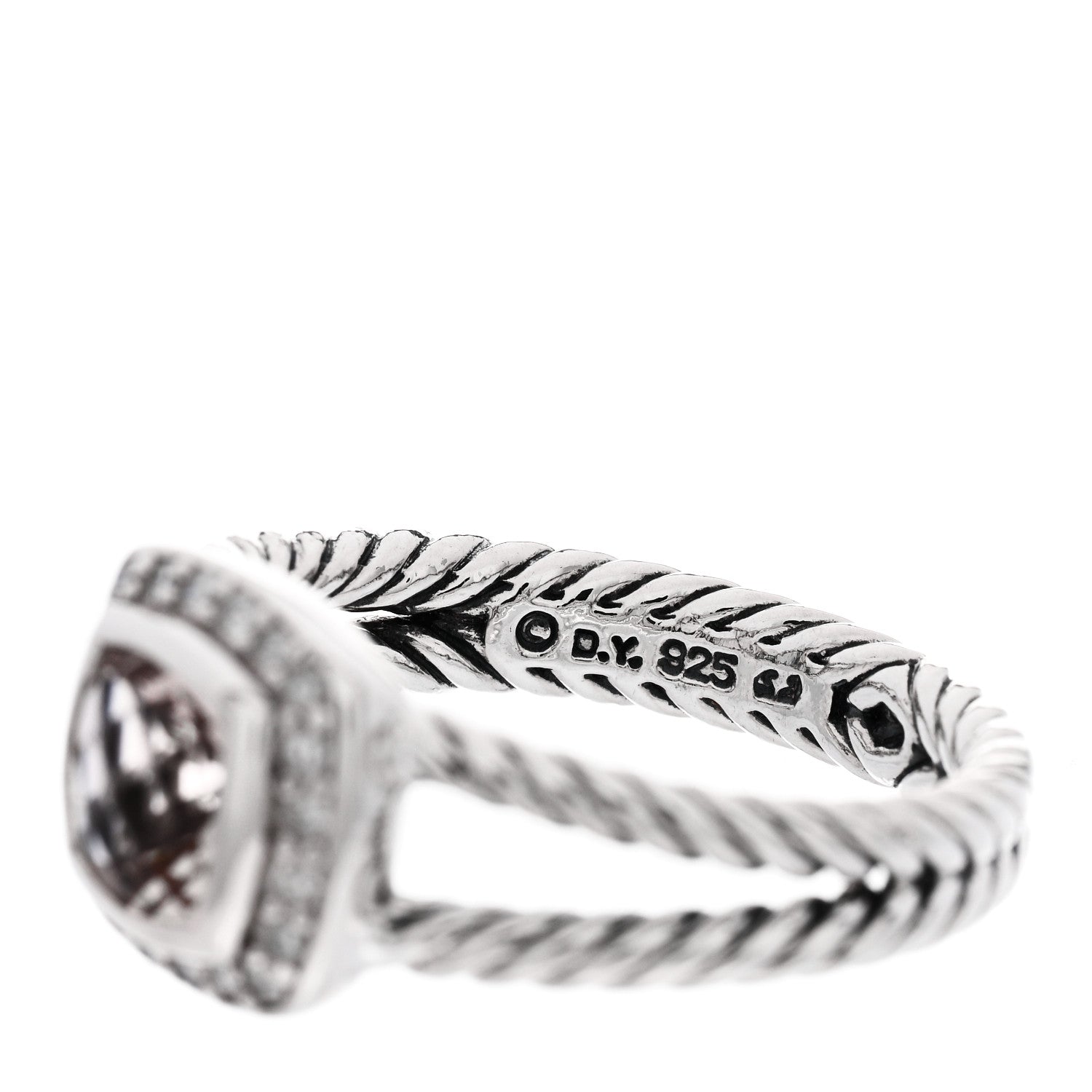David Yurman Sterling Silver Diamond Morganite 7mm Petite Albion Ring 57 8 5 of 5