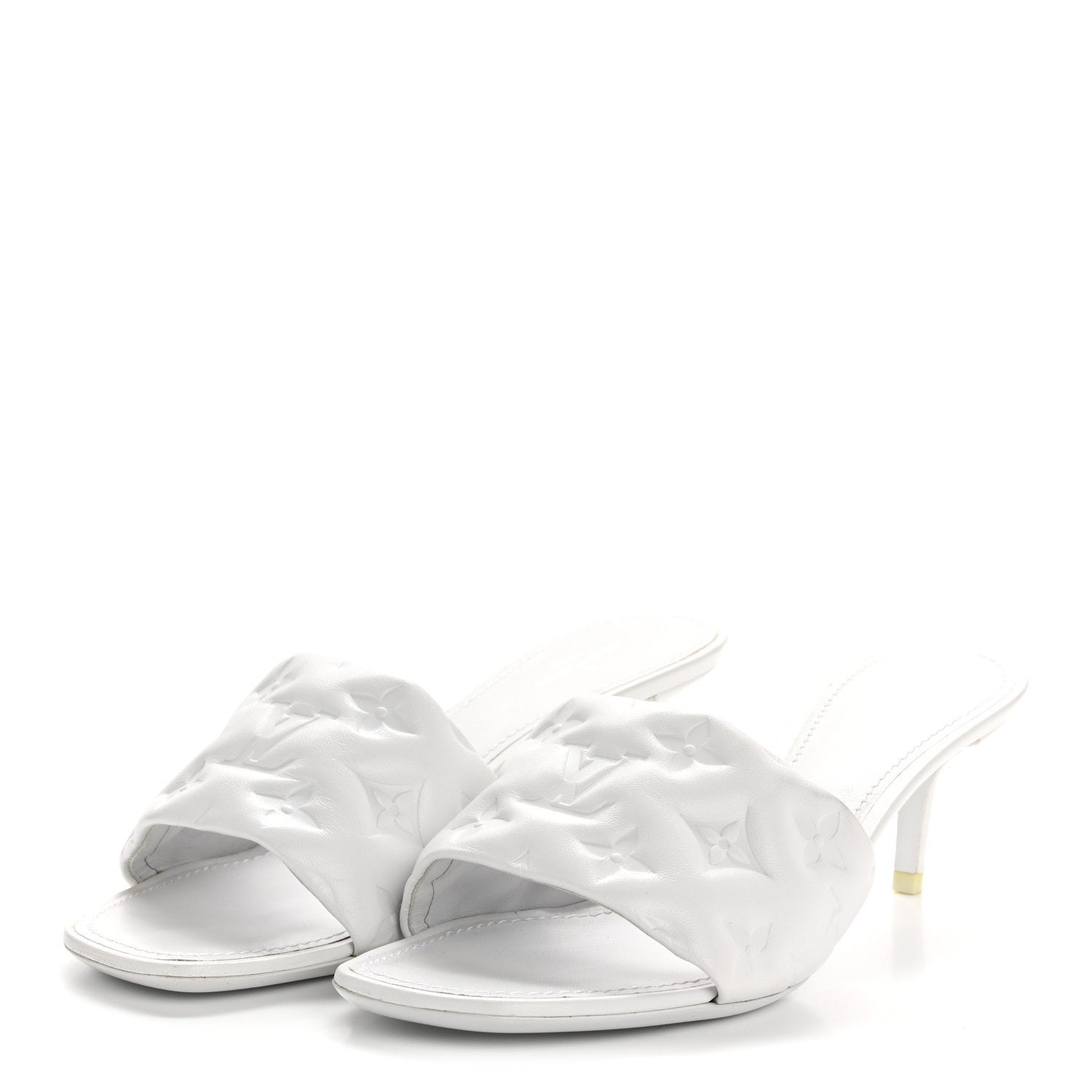 Louis Vuitton Lambskin Embossed Monogram Revival Mid Heel Mules 39 White 4 of 9