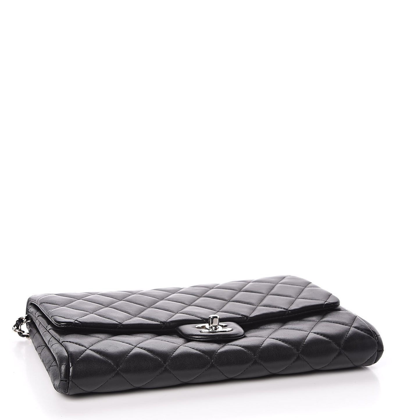 Lambskin Quilted Clutch With Chain Flap Black