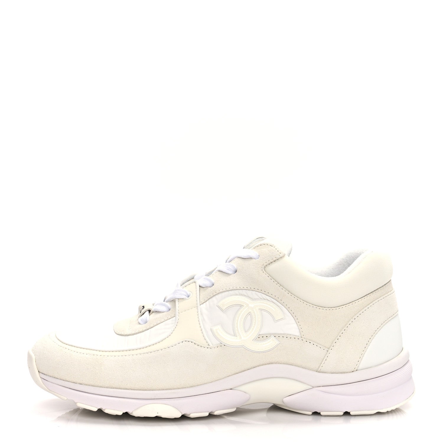 Chanel Nylon Calfskin Suede Fabric CC Sneakers 39.5 White 1 of 8
