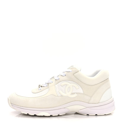 Chanel Nylon Calfskin Suede Fabric CC Sneakers 39.5 White 1 of 8