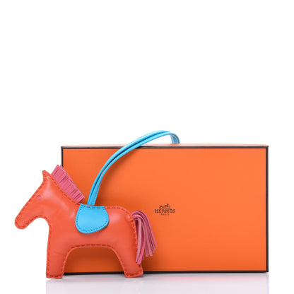 Hermes Milo Lambskin Grigri Rodeo Bag Charm MM Feu Celeste Rose Azalee 4 of 4
