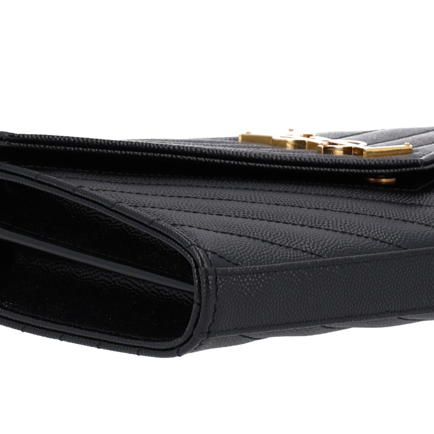 Saint Laurent Grain De Poudre Matelasse Chevron Monogram Chain Wallet Black Black 8 of 9